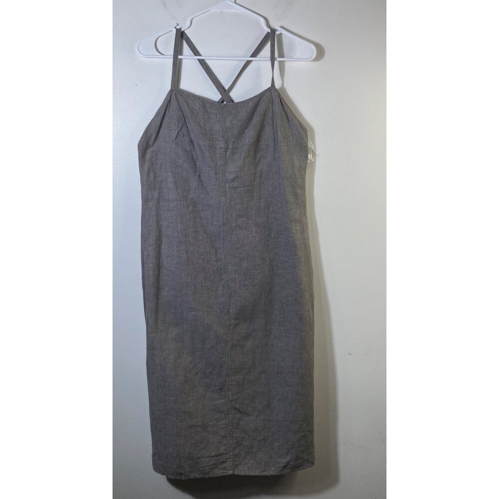 Womens‎ Max Studio Linen Cotton Lace Back Strappy Dress Gray Brown M
